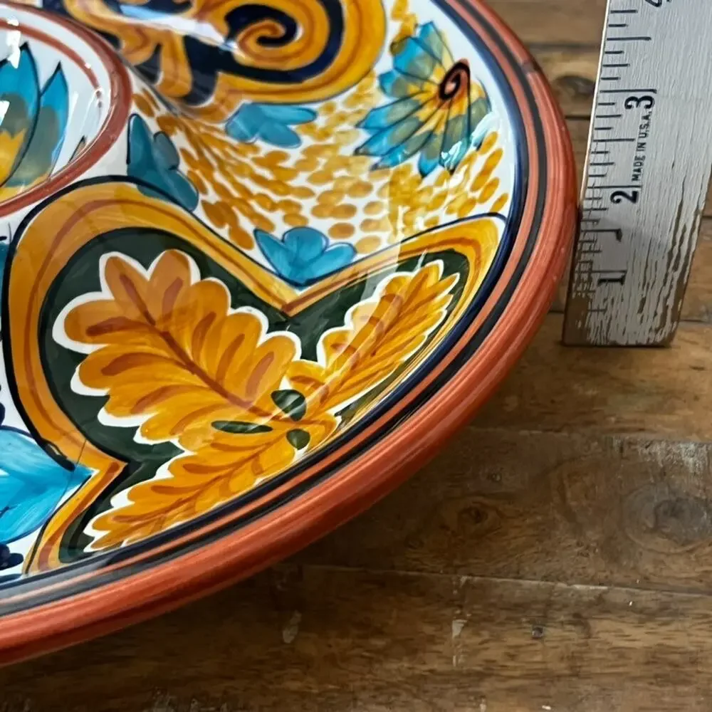 World Bazaar Inc Chip & Dip Plate Serving Dish Ceramic Large 13”